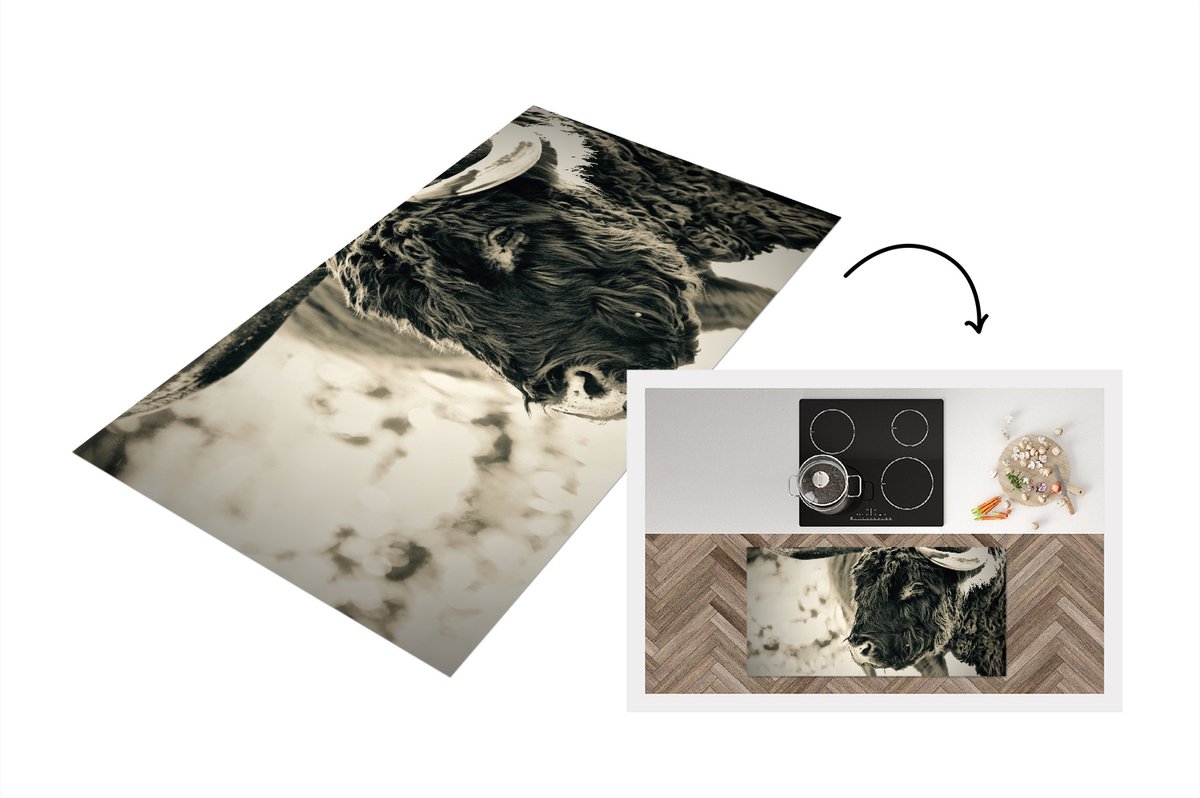 KitchenYeah Keukenloper - Loper keuken - Schotse Hooglander - Sneeuw - Horens - 120x60 cm - Keukenloper vinyl Multicolor
