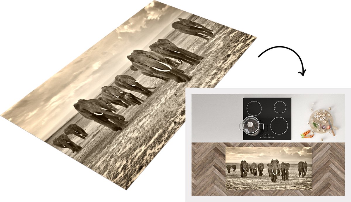 KitchenYeah Keukenloper - Loper keuken - Olifant - Afrikaans - Sepia - 120x60 cm - Keukenloper vinyl Multicolor