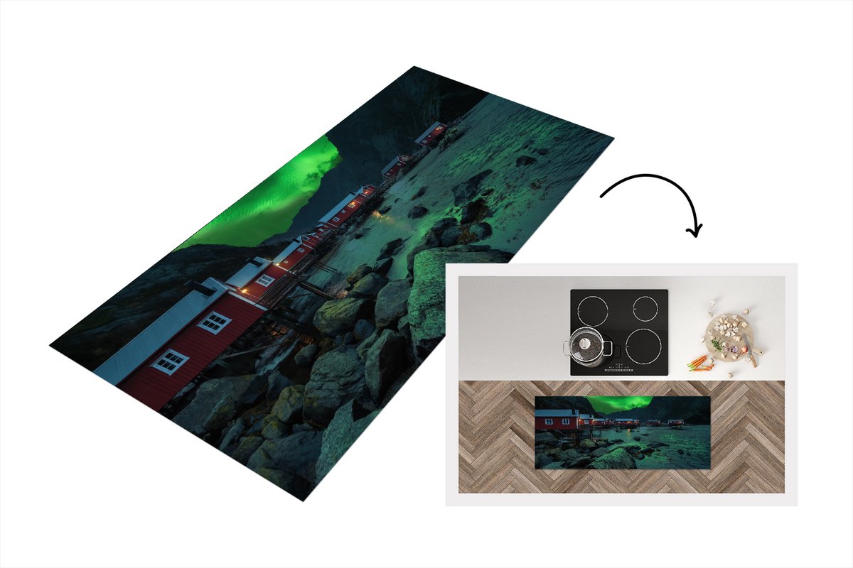 KitchenYeah Keukenloper - Loper keuken - Noorderlicht - Noorwegen - Nacht - 120x50 cm - Keukenloper vinyl Multicolor