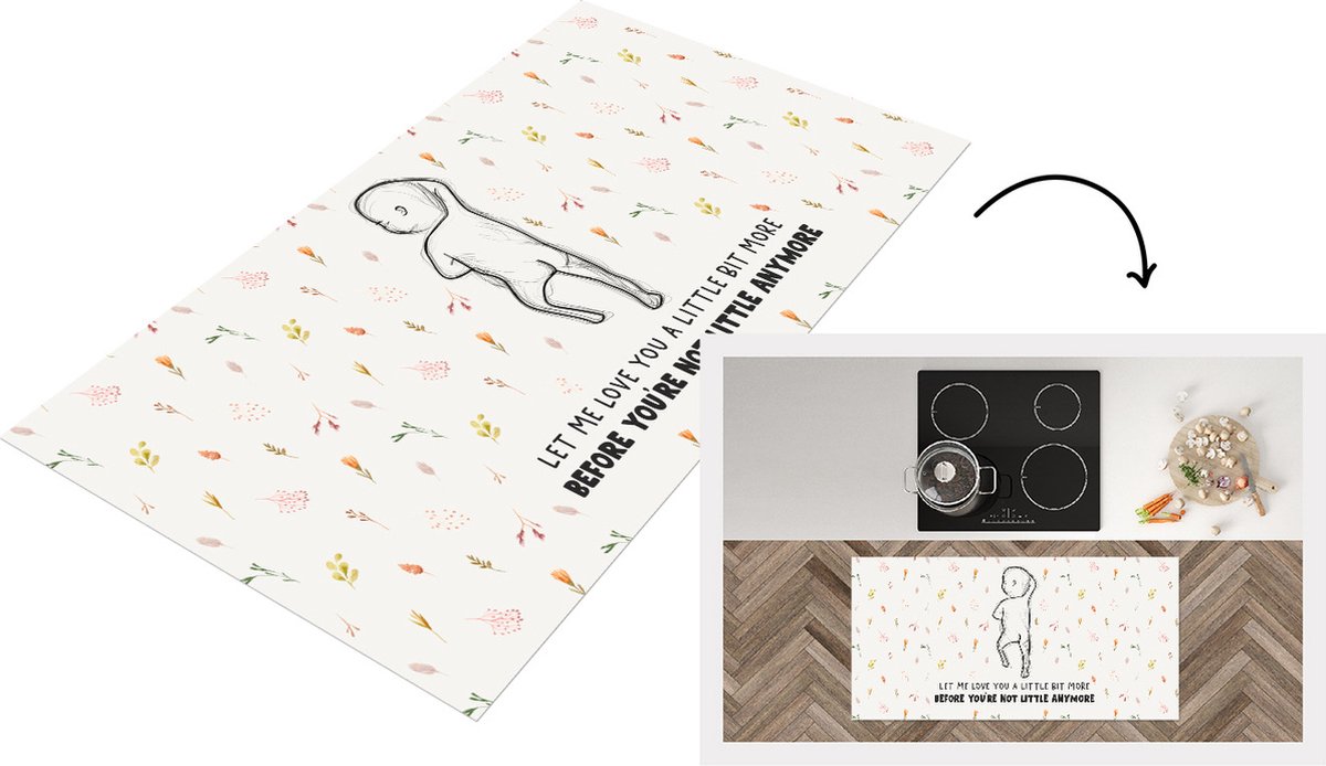 KitchenYeah Keukenloper - Loper keuken - Let me love you a little bit more - Spreuken - Bloemen - Baby - Quotes - 120x60 cm - Keukenloper vinyl Multicolor