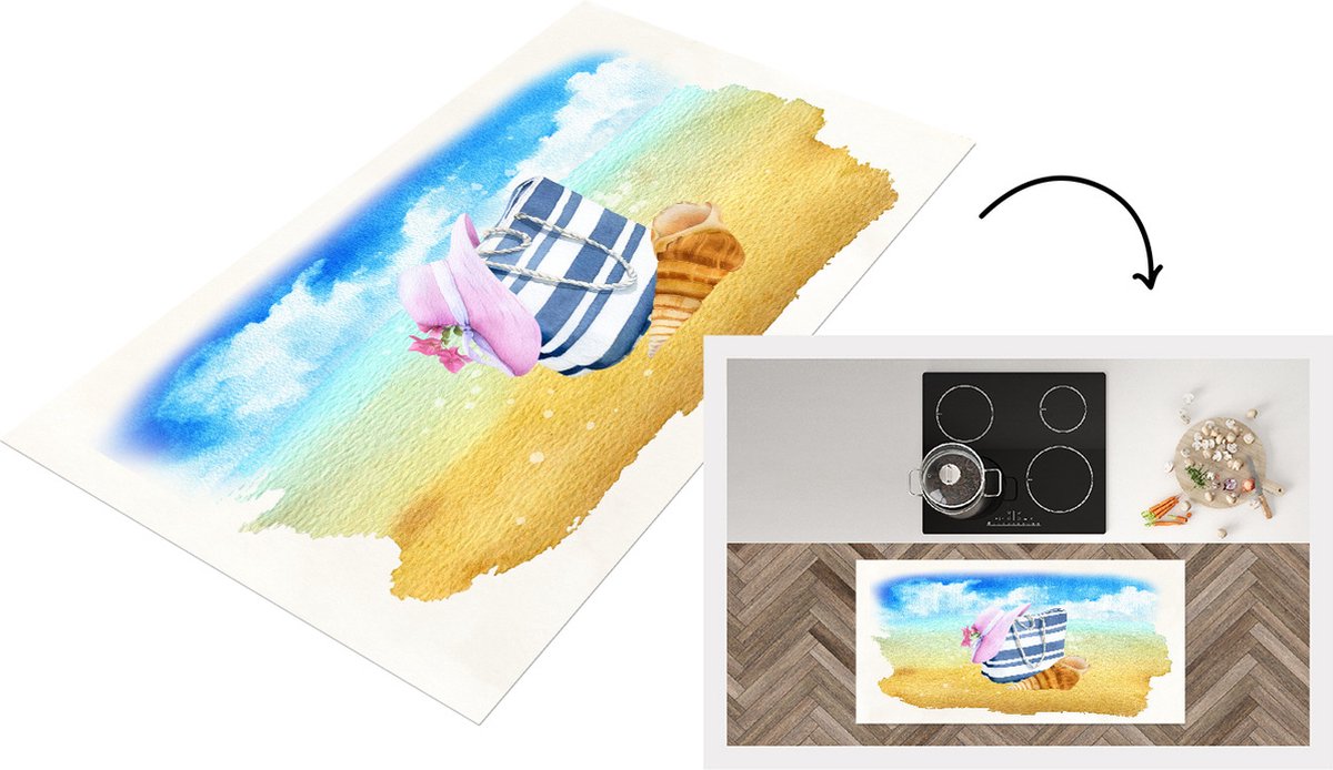 KitchenYeah Keukenloper - Loper keuken - Tas - Hoed - Schelp - Zand - Keukenloper vinyl, foto 2