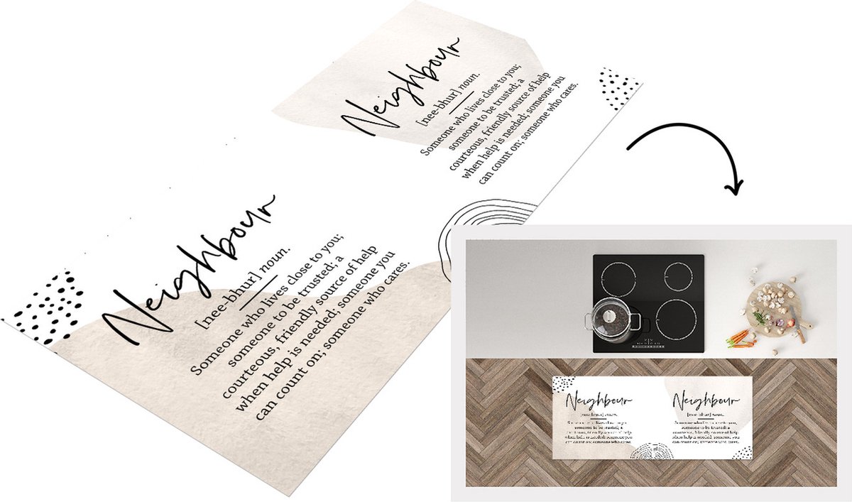 KitchenYeah Keukenloper - Loper keuken - Quotes - Nieuwe buren - Woordenboek - 120x50 cm - Keukenloper vinyl Multicolor
