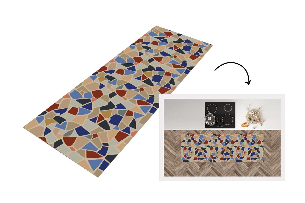 KitchenYeah Keukenloper - Loper keuken - Middellandse Zee - Patronen - Mozaiek - 180x60 cm - Keukenloper vinyl Multicolor