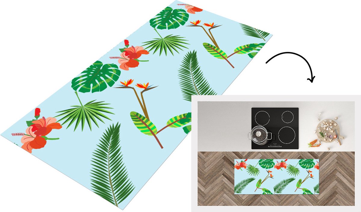 KitchenYeah Keukenloper - Loper keuken - Patronen - Planten - Jungle - Bloemen - 120x50 cm - Keukenloper vinyl Multicolor