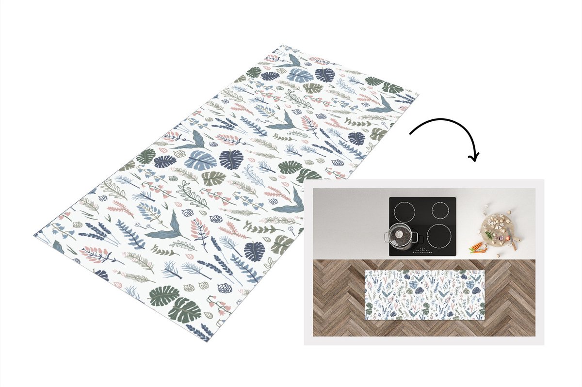 KitchenYeah Keukenloper - Loper keuken - Patronen - Bloemen - Planten - 120x50 cm - Keukenloper vinyl Multicolor