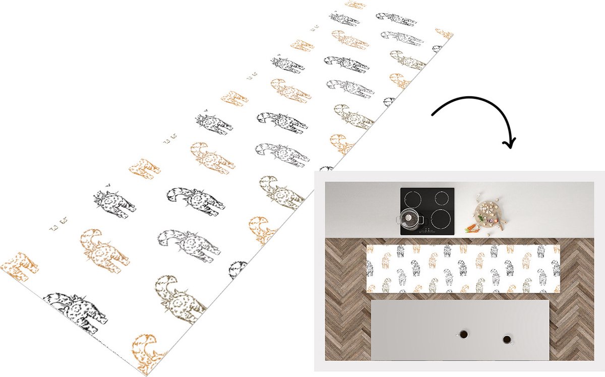 KitchenYeah Keukenloper - Loper keuken - Patronen - Kitten - Kat - 200x50 cm - Keukenloper vinyl Multicolor