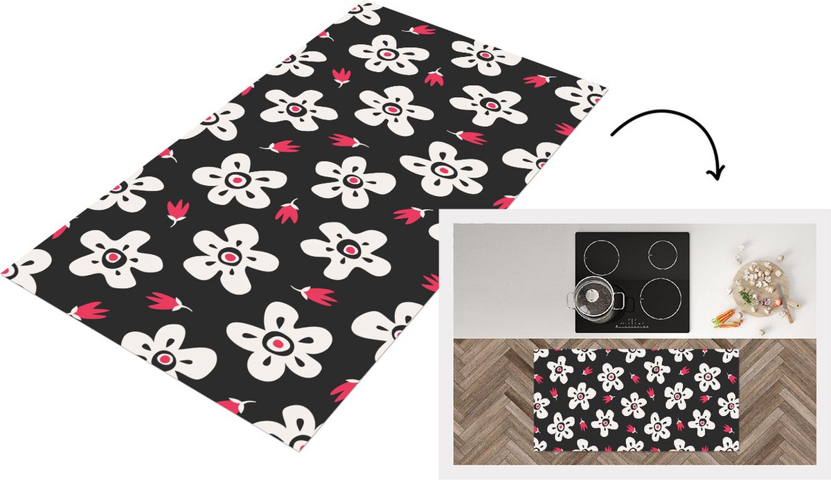 KitchenYeah Keukenloper - Loper keuken - Patronen - Bloemen - Sterren - 120x60 cm - Keukenloper vinyl Multicolor