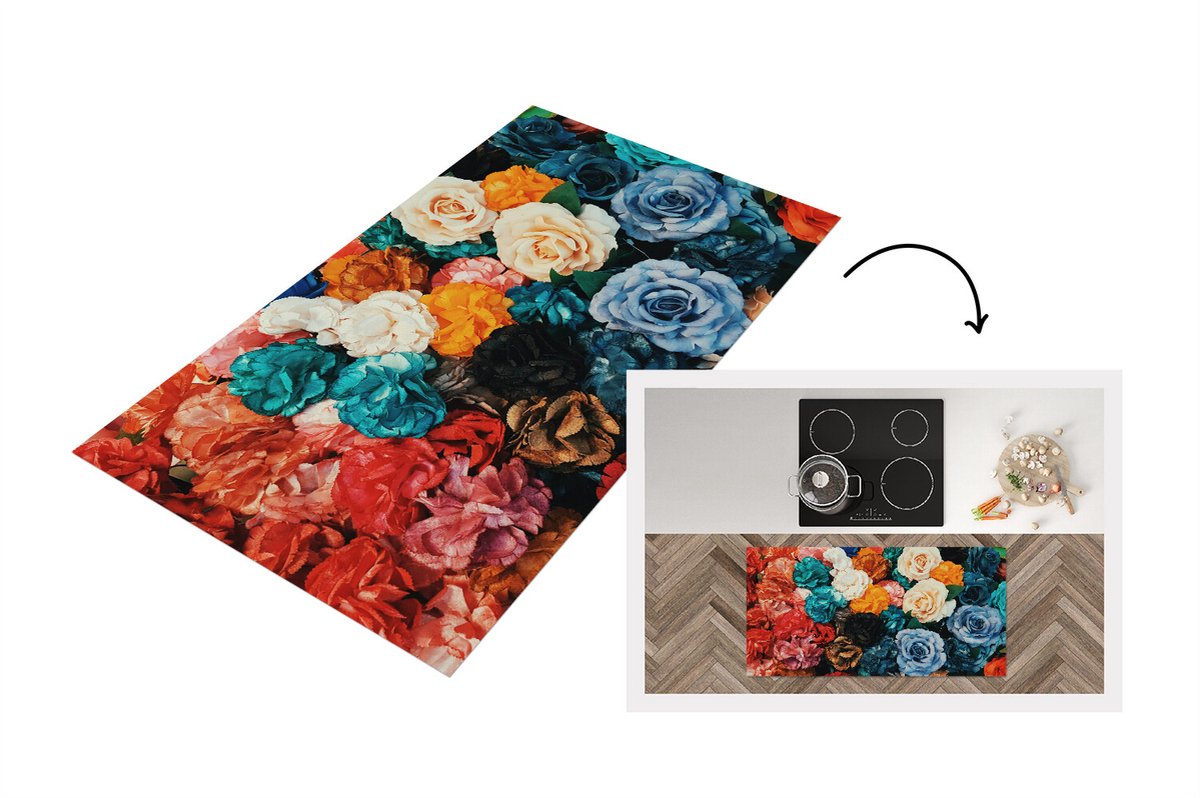 KitchenYeah Keukenloper - Loper keuken - Muur - Rozen - Abstract - 120x60 cm - Keukenloper vinyl Multicolor