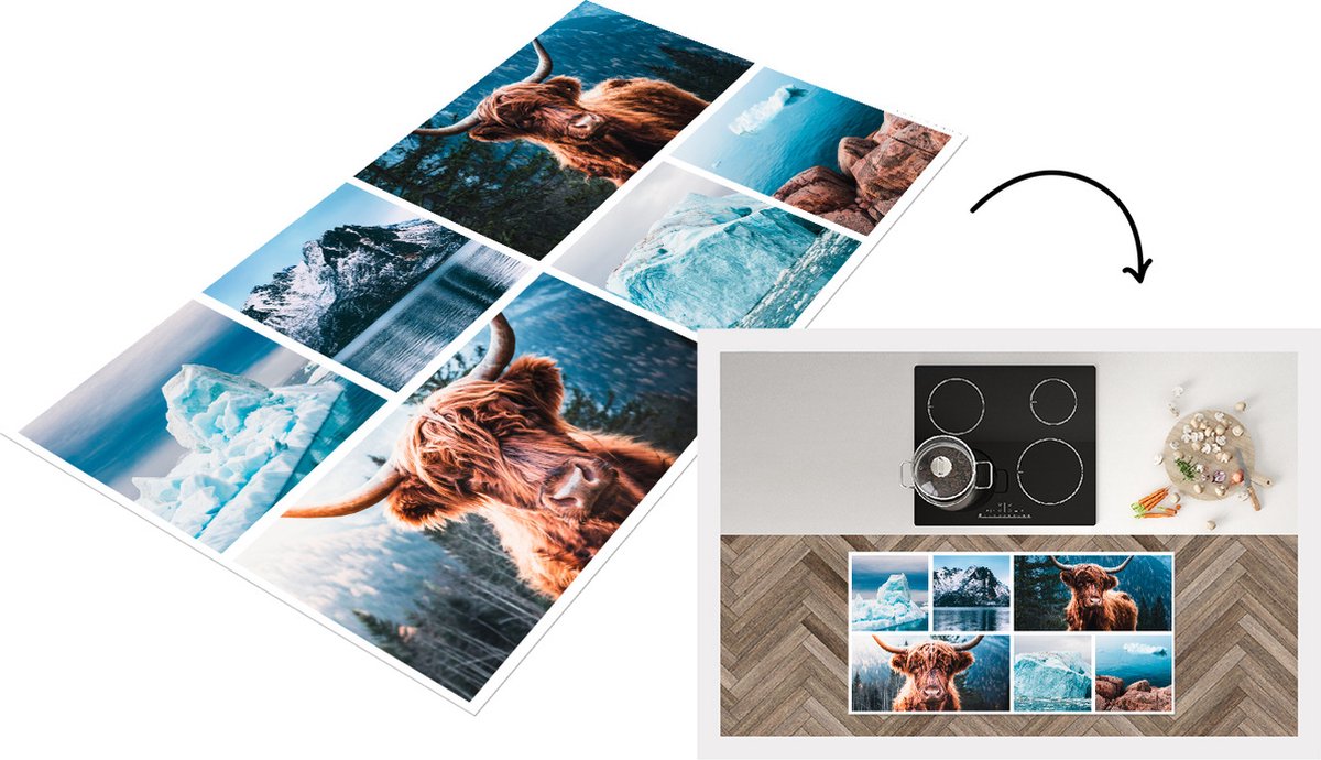 KitchenYeah Keukenloper - Loper keuken - Schotse hooglander - Berg - Meer - 120x60 cm - Keukenloper vinyl Multicolor