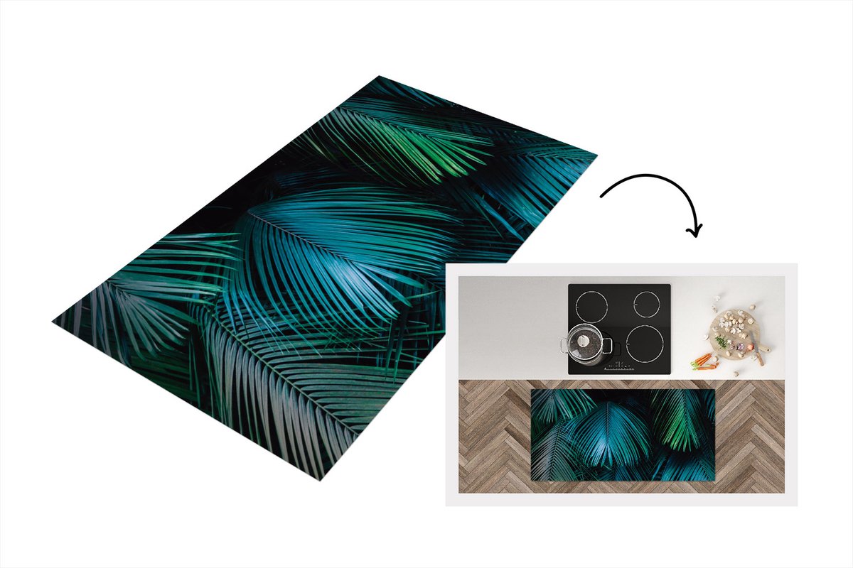 KitchenYeah Keukenloper - Loper keuken - Jungle - Palmboom - Groen - Blauw - 120x60 cm - Keukenloper vinyl Multicolor