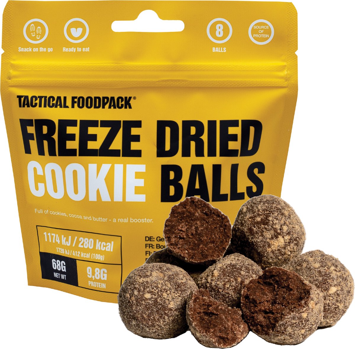 Tactical FoodPack Freeze-Dried Cookie Balls (40gram) - Koek en chocoladeballen - 280 kcal - buitensportvoeding - outdoorsnack - vriesdroog - survival eten - prepper - 8 jaar houdbaar - snackverpakking