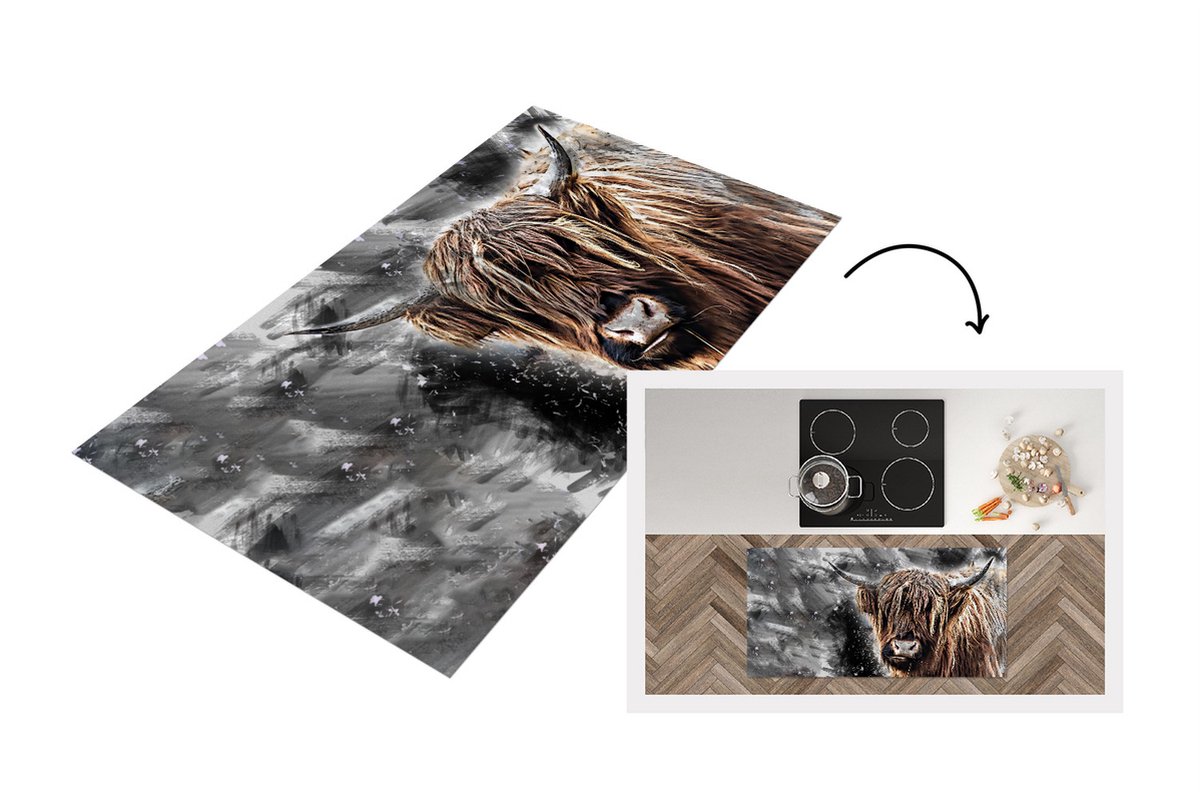 KitchenYeah Keukenloper - Loper keuken - Schotse hooglander - Dieren - Zwart - 120x50 cm - Keukenloper vinyl, foto 2
