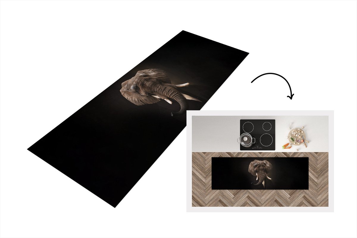 KitchenYeah Keukenloper - Loper keuken - Schilderij - Olifant - Oude meesters - 150x50 cm - Keukenloper vinyl Multicolor