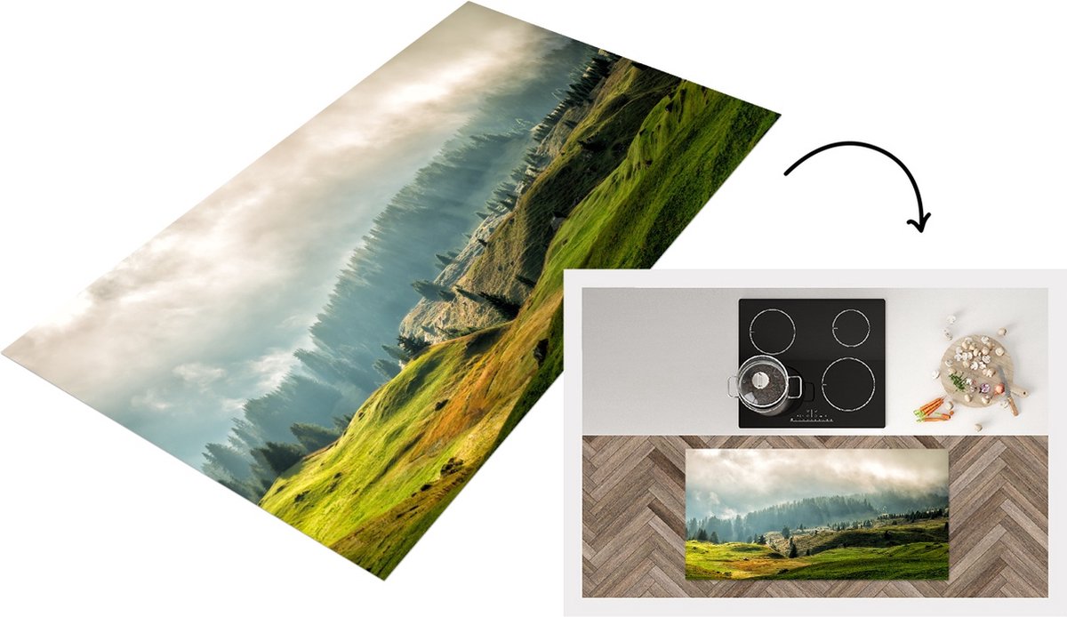 KitchenYeah Keukenloper - Loper keuken - Alpen - Bos - Bomen - 120x60 cm - Keukenloper vinyl Multicolor
