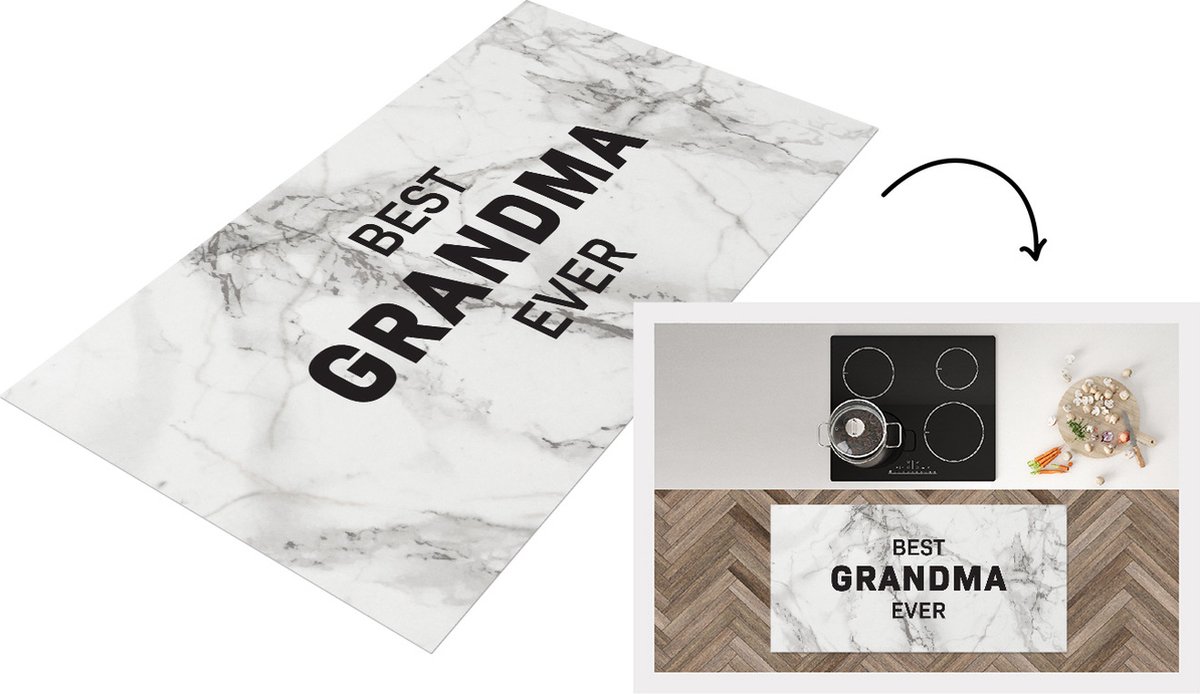 KitchenYeah Keukenloper - Loper keuken - Spreuken - Quotes Best Grandma Ever - Oma - Moederdag - Marmer - Oma cadeau - 120x60 cm - Keukenloper vinyl Multicolor