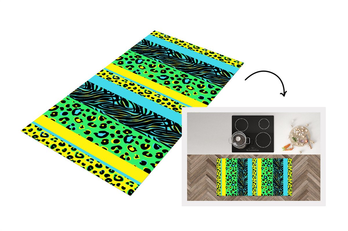 KitchenYeah Keukenloper - Loper keuken - Design - Panterprint - Geel - Groen - 120x60 cm - Keukenloper vinyl Multicolor