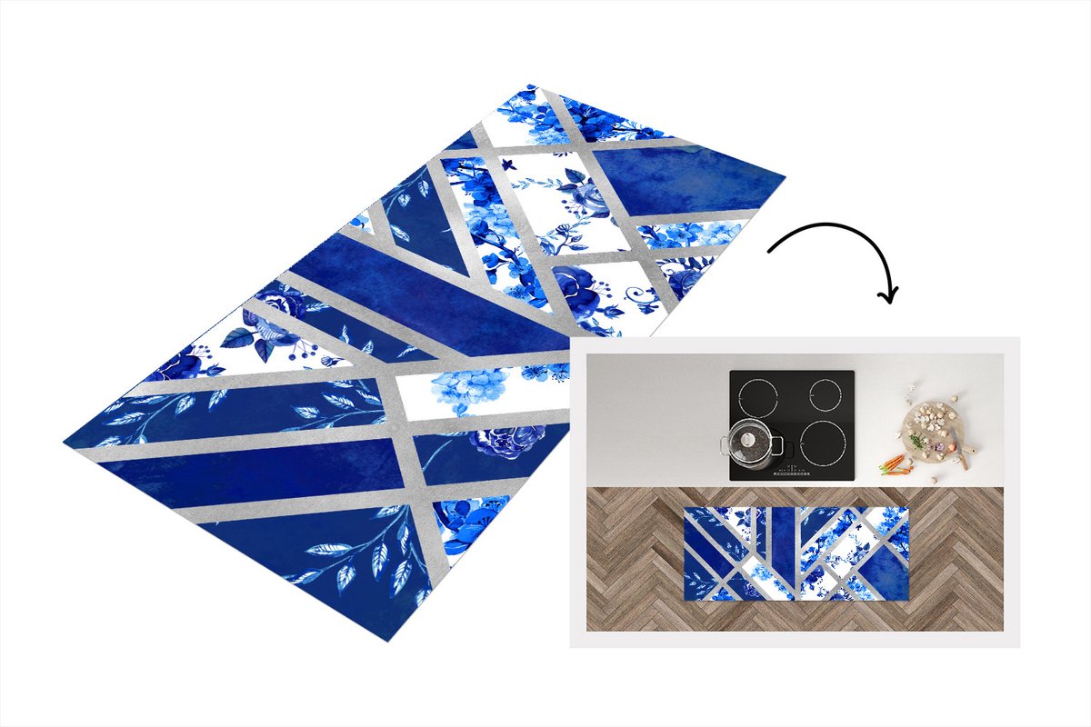 KitchenYeah Keukenloper - Loper keuken - Design - Delfts blauw - Luxe - 120x50 cm - Keukenloper vinyl Multicolor