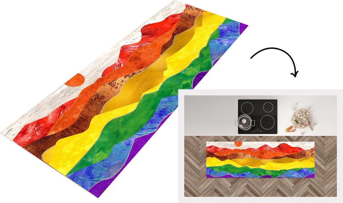KitchenYeah Keukenloper - Loper keuken - Regenboog - Gay - Pride - 150x50 cm - Keukenloper vinyl Multicolor