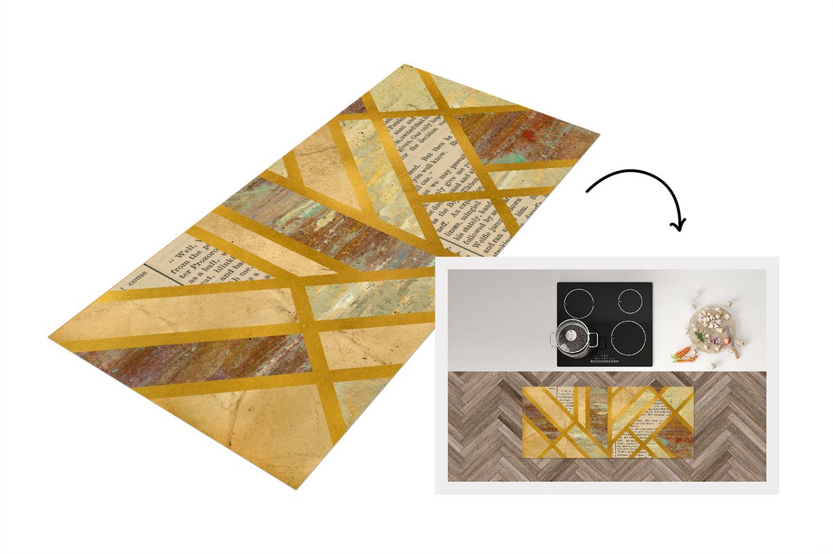 KitchenYeah Keukenloper - Loper keuken - Goud - Marmer - Vintage - Keukenloper vinyl Multicolor