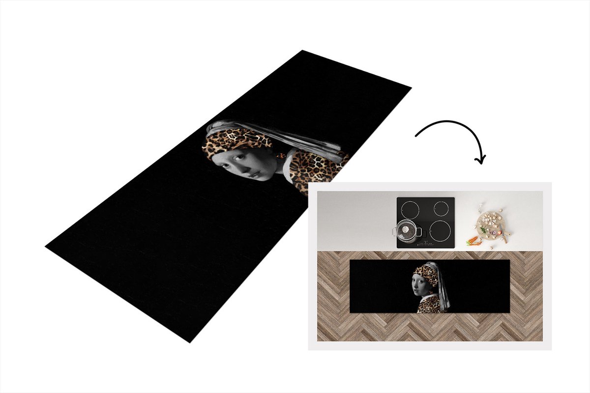 KitchenYeah Keukenloper - Loper keuken - Vermeer - Meisje met de parel - Panter - 180x60 cm - Keukenloper vinyl Multicolor