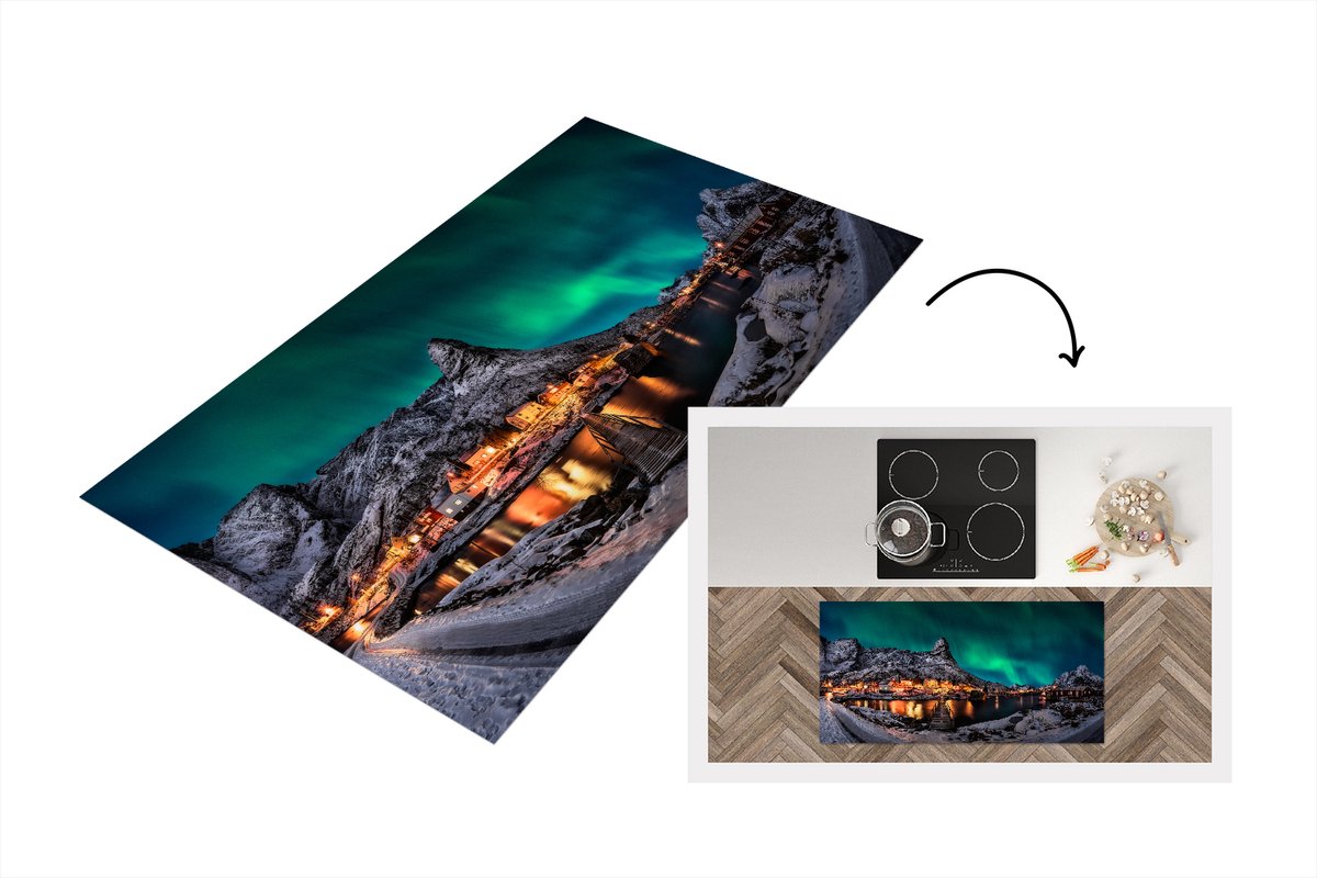 KitchenYeah Keukenloper - Loper keuken - Noorderlicht - IJsland - Sneeuw - 120x60 cm - Keukenloper vinyl Multicolor