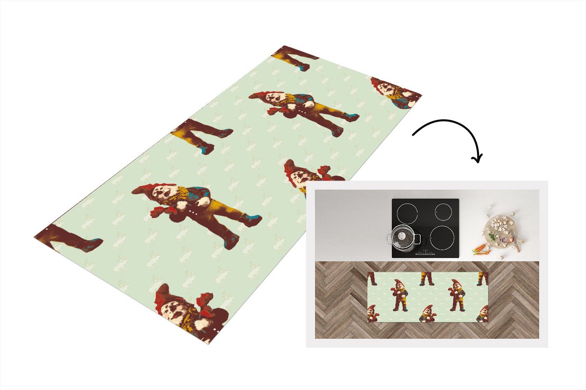 KitchenYeah Keukenloper - Loper keuken - Kabouter - Patronen - Tuin - 120x50 cm - Keukenloper vinyl Multicolor