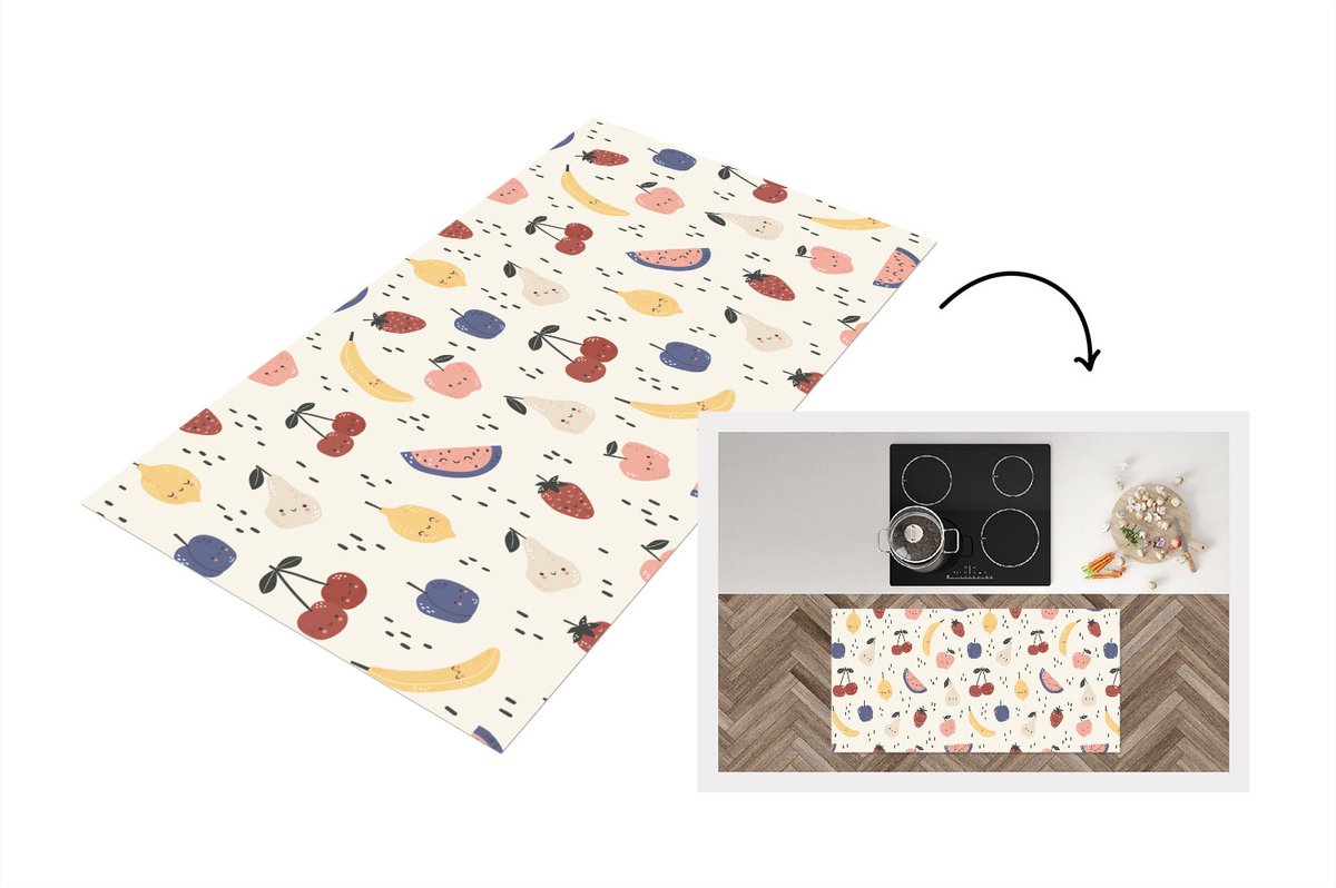 KitchenYeah Keukenloper - Loper keuken - Design - Fruit - Kawaii - Patronen - 120x60 cm - Keukenloper vinyl Multicolor