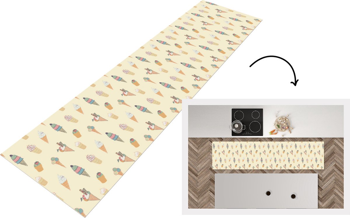 KitchenYeah Keukenloper - Loper keuken - Patronen - IJs - Zomer - 240x60 cm - Keukenloper vinyl Multicolor