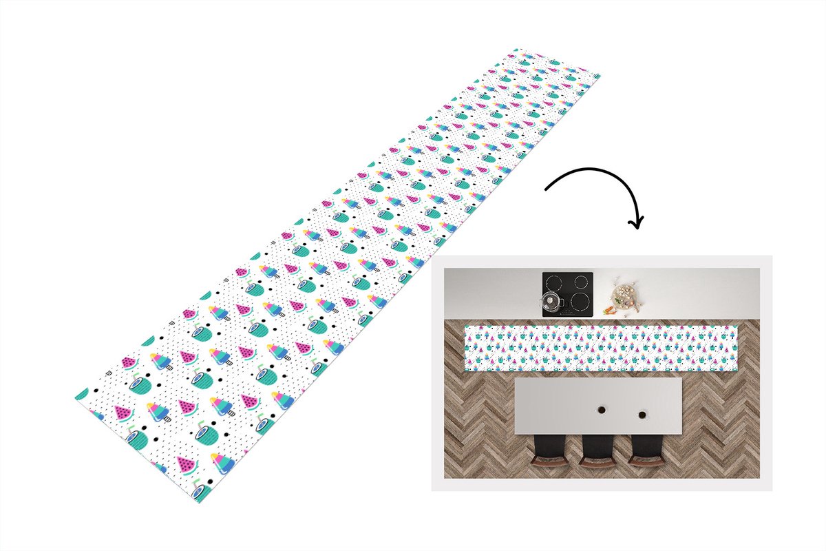 KitchenYeah Keukenloper - Loper keuken - Patroon - IJs - Watermeloen - 300x50 cm - Keukenloper vinyl Multicolor