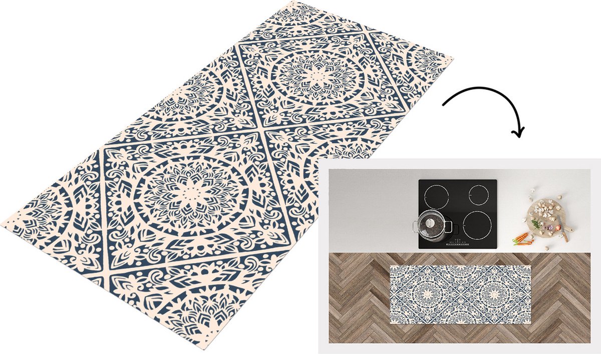 KitchenYeah Keukenloper - Loper keuken - Design - Ornament - Vintage - Retro - 120x50 cm - Keukenloper vinyl Multicolor