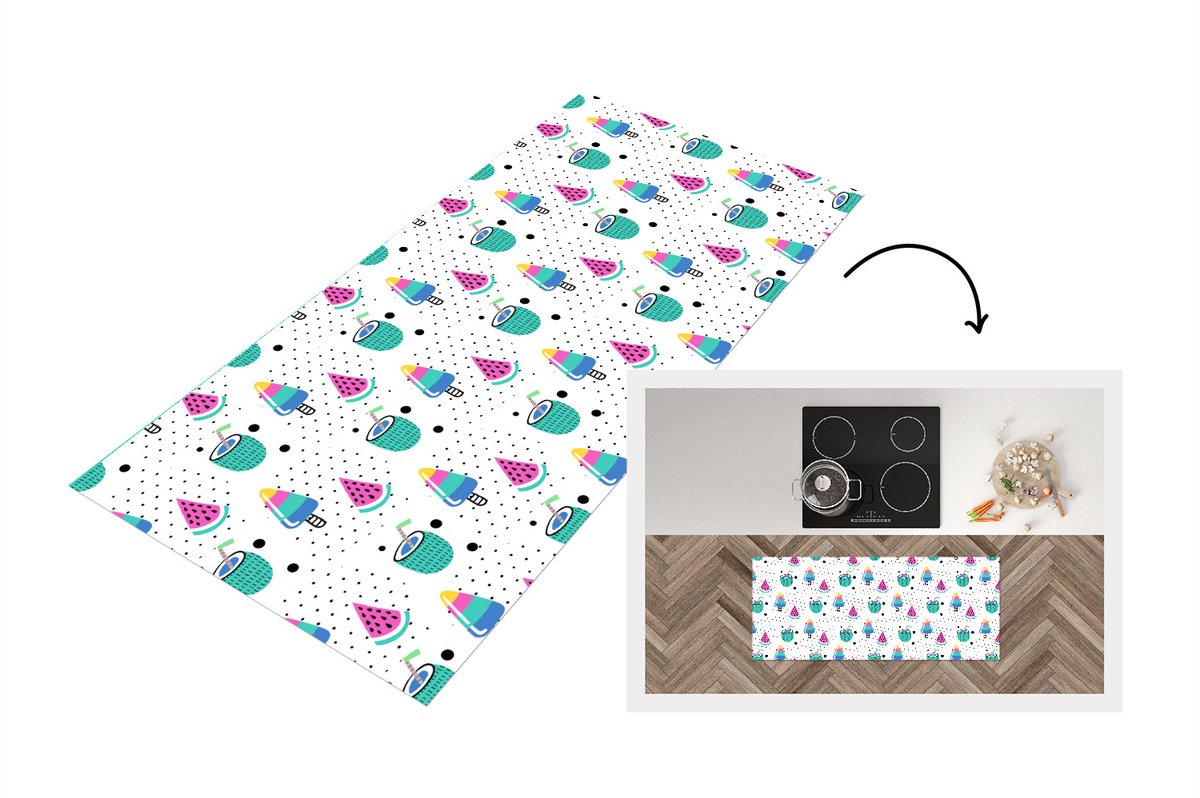 KitchenYeah Keukenloper - Loper keuken - Patroon - IJs - Watermeloen - 120x50 cm - Keukenloper vinyl Multicolor