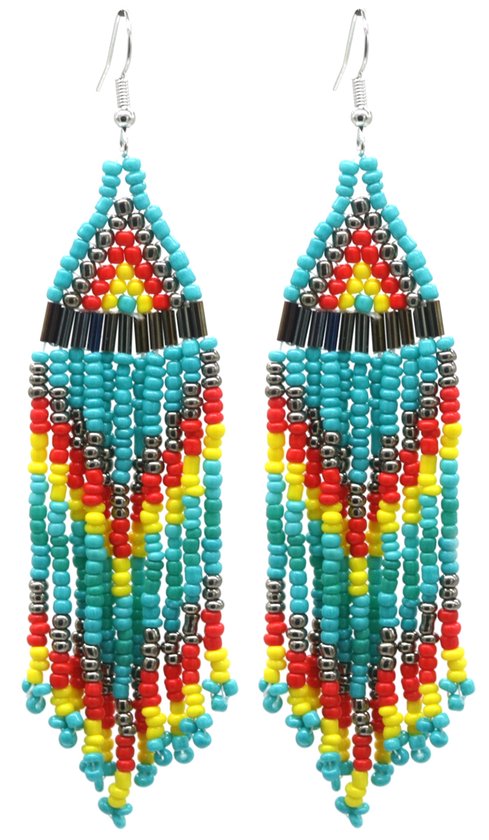 Oorbellen met Glaskralen - Seed Beads - 11x3 cm - Blauw Multi