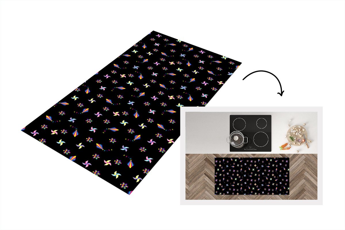 KitchenYeah Keukenloper - Loper keuken - Regenboog - Windmolen - Patroon - Kinderen - 120x60 cm - Keukenloper vinyl Multicolor