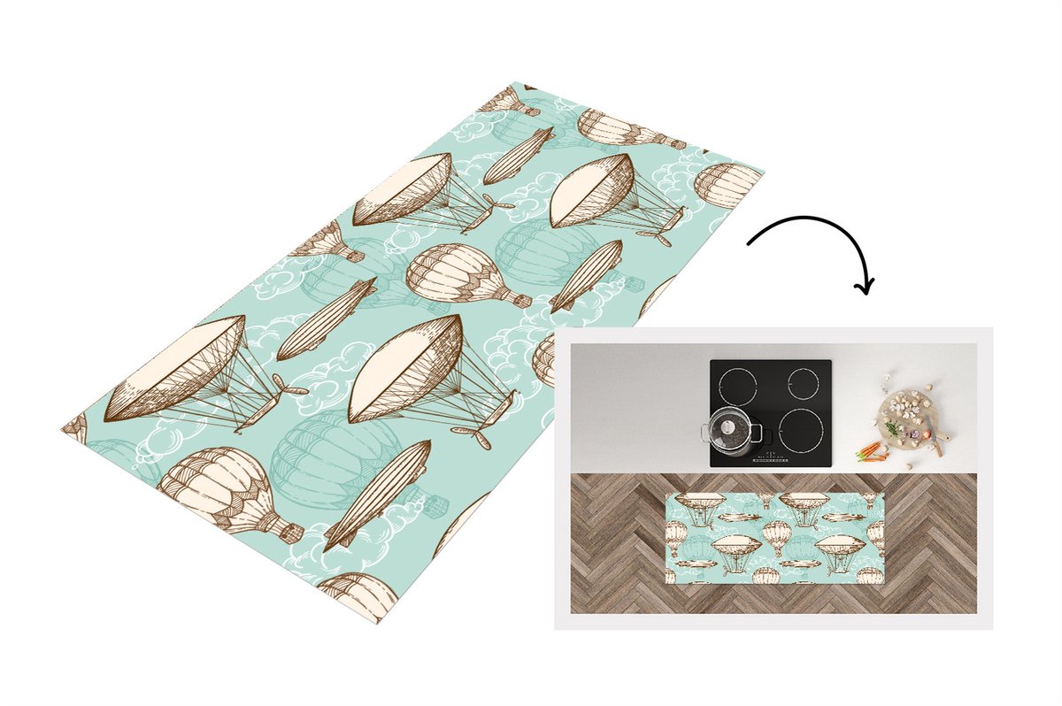 KitchenYeah Keukenloper - Loper keuken - Vintage - Luchtballon - Kinderen - Patronen - 120x50 cm - Keukenloper vinyl Multicolor
