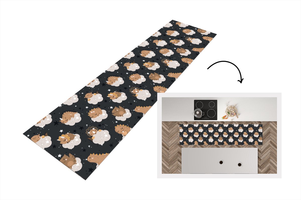 KitchenYeah Keukenloper - Loper keuken - Patroon - Jongens - Dino - Kinderen - Keukenloper vinyl multicolor, foto 3