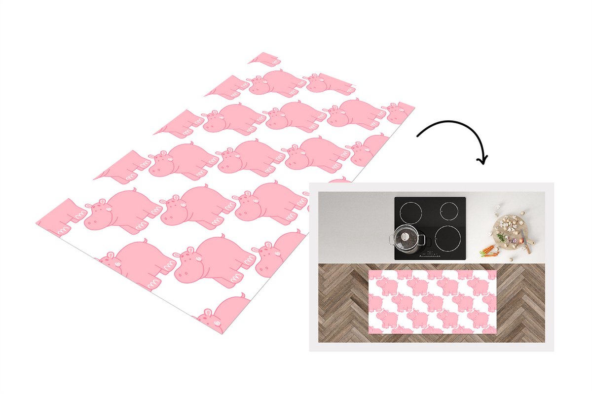KitchenYeah Keukenloper - Loper keuken - Nijlpaard - Roze - Meisje - Kind - Patronen - Keukenloper vinyl, foto 5