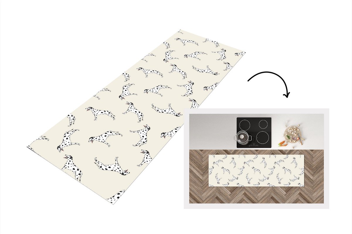 KitchenYeah Keukenloper - Loper keuken - Hond - Dalmatiër - Pastel - Jongen - Design - 150x50 cm - Keukenloper vinyl Multicolor