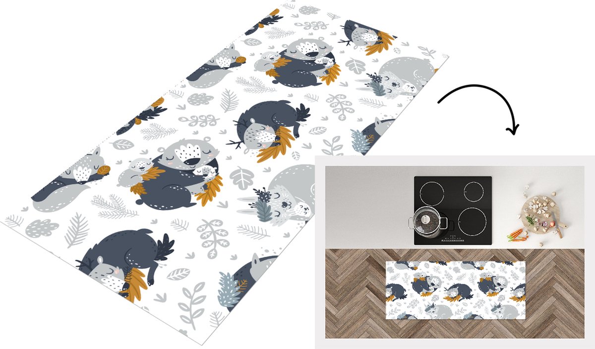 KitchenYeah Keukenloper - Loper keuken - Patroon - Kinderen - Jongens - Dieren - Slapen - 120x50 cm - Keukenloper vinyl Multicolor