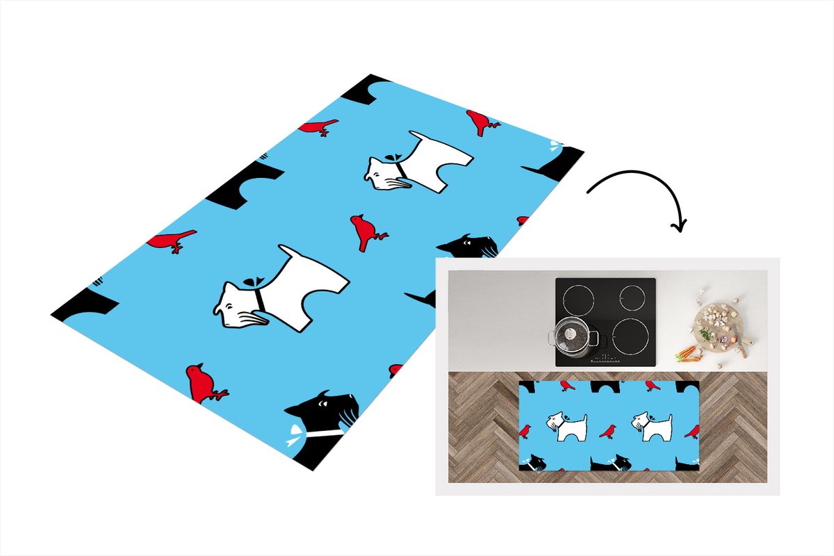 KitchenYeah Keukenloper - Loper keuken - Hond - Vogel - Dieren - Patronen - Kinderen - 120x60 cm - Keukenloper vinyl Multicolor