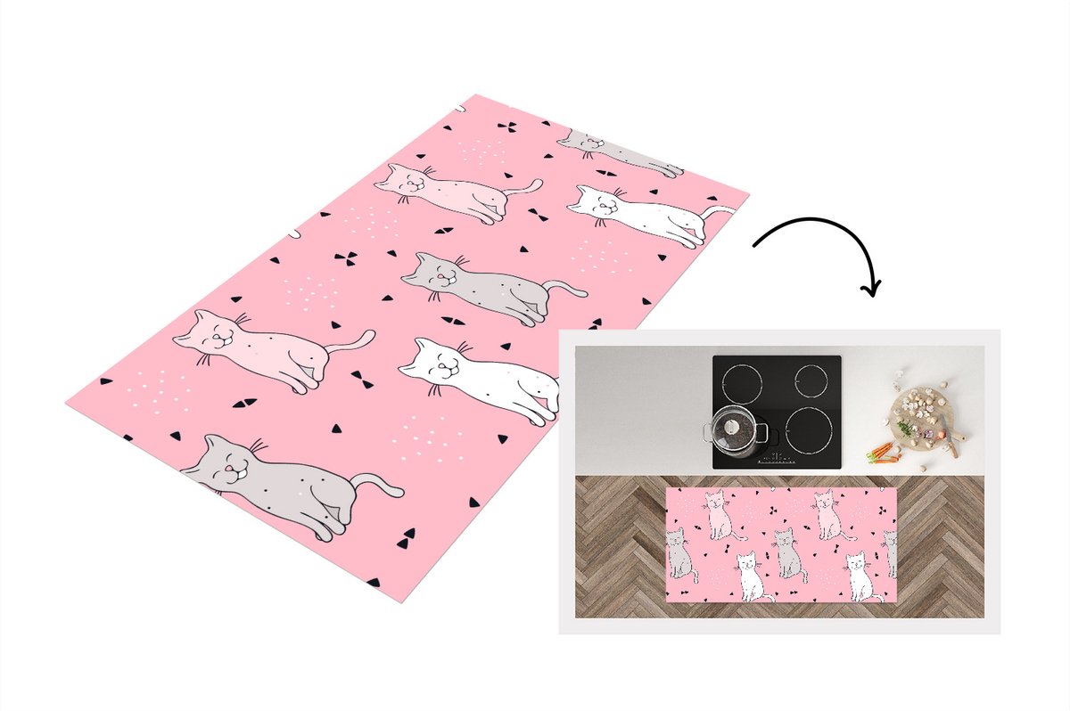 KitchenYeah Keukenloper - Loper keuken - Kat - Huisdieren - Meisje - Design - 120x60 cm - Keukenloper vinyl Multicolor