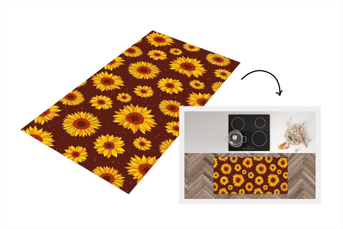 KitchenYeah Keukenloper - Loper keuken - Zonnebloem - Bohemian - Flora - Patroon - 120x60 cm - Keukenloper vinyl Multicolor