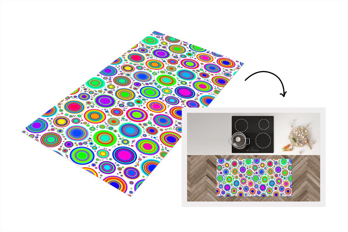 KitchenYeah Keukenloper - Loper keuken - Patroon - Stippen - Cirkel - 120x60 cm - Keukenloper vinyl Multicolor