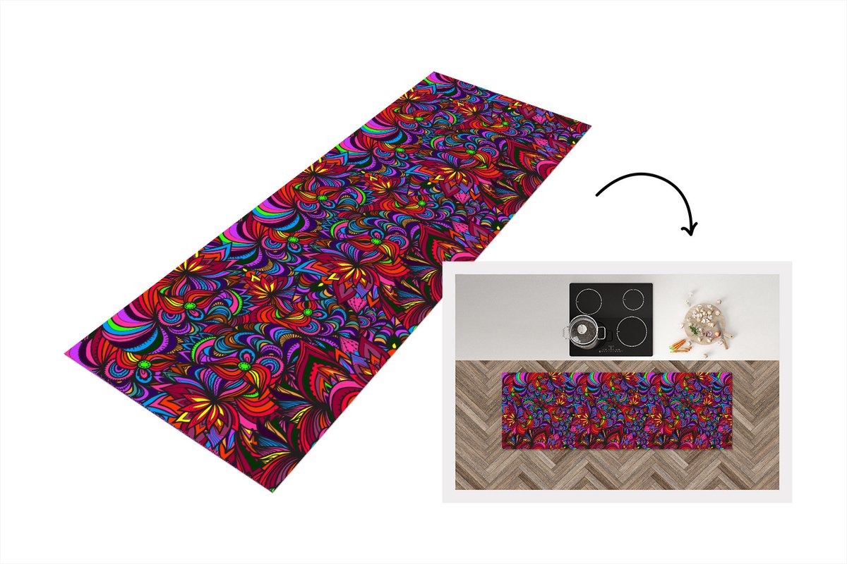 KitchenYeah Keukenloper - Loper keuken - Patroon - Jungle - Abstract - 180x60 cm - Keukenloper vinyl Multicolor