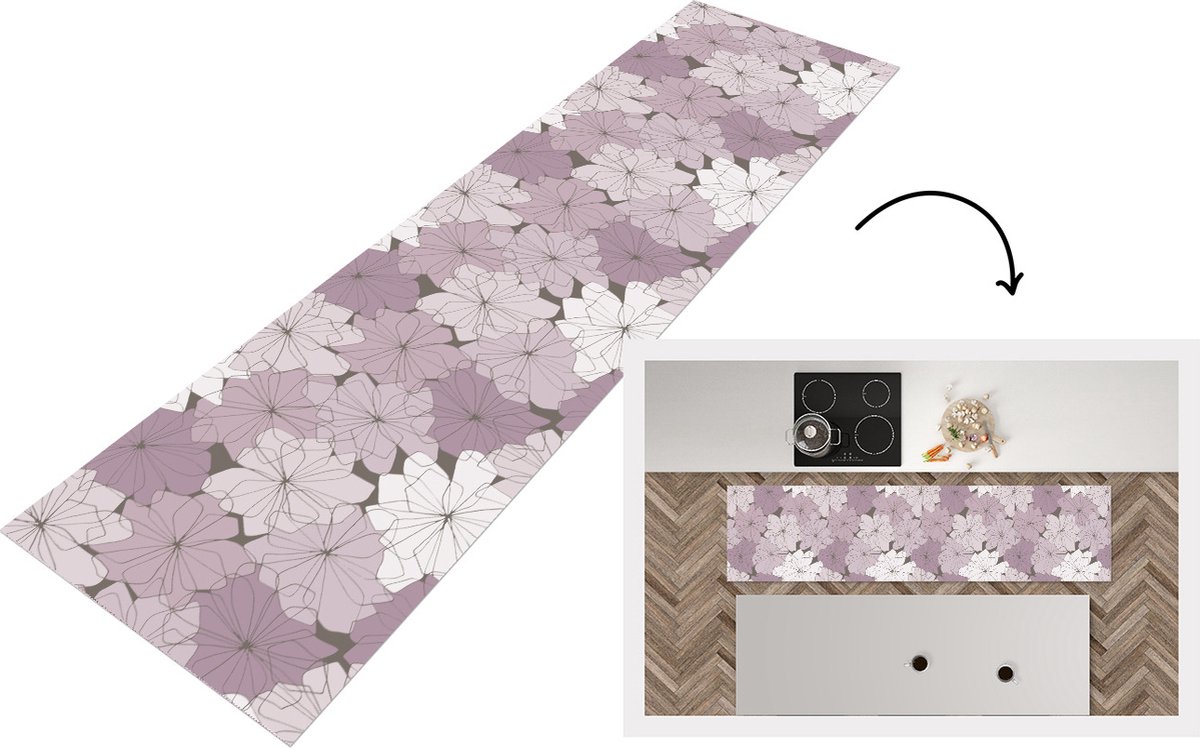 KitchenYeah Keukenloper - Loper keuken - Patroon - Bloemen - Minimalisme - 200x50 cm - Keukenloper vinyl Multicolor