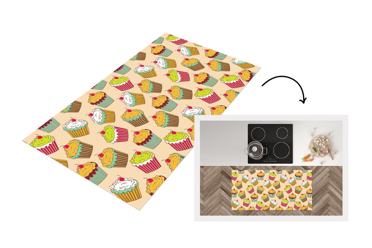 KitchenYeah Keukenloper - Loper keuken - Patronen - Eten - Cupcake - 120x60 cm - Keukenloper vinyl Multicolor