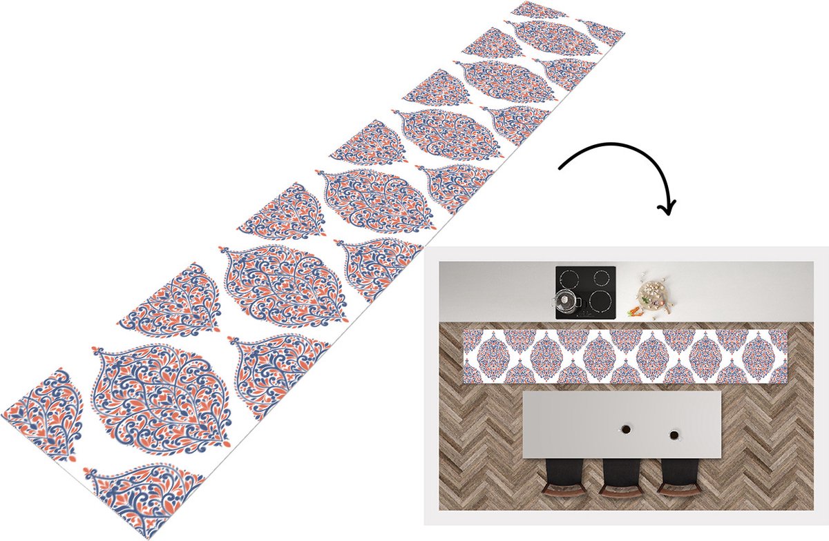 KitchenYeah Keukenloper - Loper keuken - Patronen - Blauw - Oranje - Keukenloper vinyl, foto 3