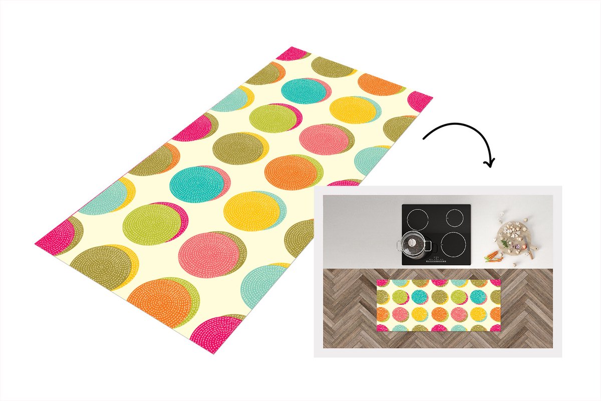 KitchenYeah Keukenloper - Loper keuken - Retro - Bohemian - Patroon - Stippen - 120x50 cm - Keukenloper vinyl Multicolor