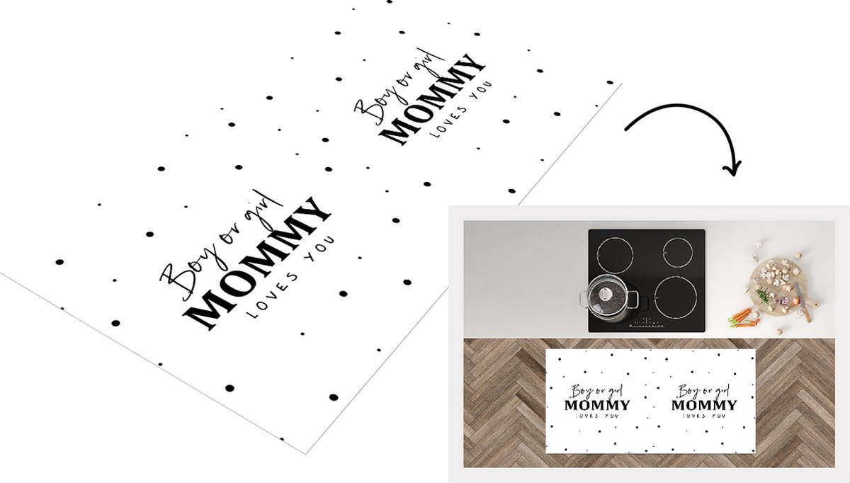 KitchenYeah Keukenloper - Loper keuken - Mama - Ouderschap - Baby - Boy or Girl Mommy loves you - Spreuken - Tekst - 120x60 cm - Keukenloper vinyl Multicolor
