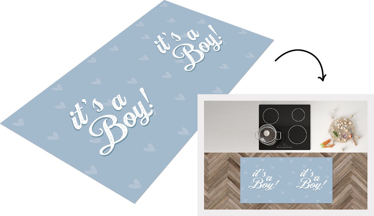 Keukenloper - Loper keuken - Ouderschap - Jongen - Baby - Gender reveal - It's a Boy - Spreuken - 120x60 cm - Keukenloper vinyl