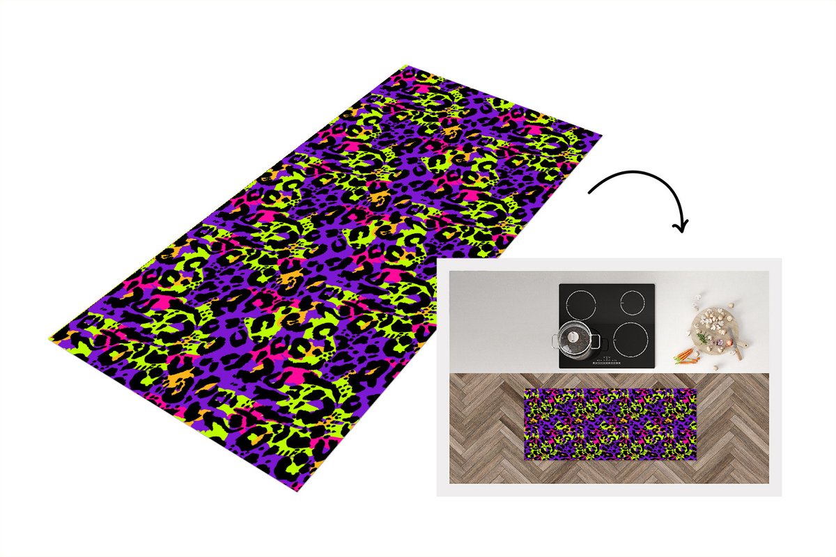 KitchenYeah Keukenloper - Loper keuken - Dierenprint - Patronen - Neon - 120x50 cm - Keukenloper vinyl Multicolor